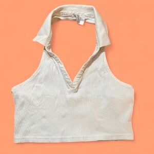 H&M Cream Ribbed Halter Crop Top